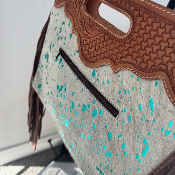 American Darling Brown and Turquoise Fringe Shoulder Bag - Picture 3 of 8